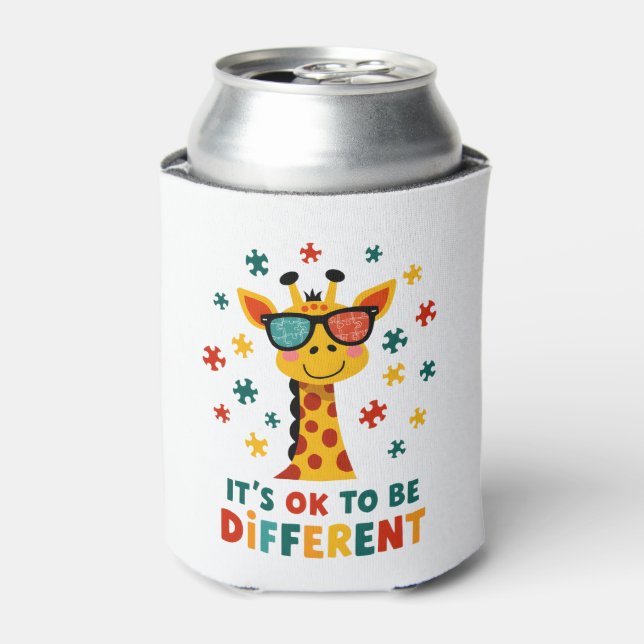 It's Ok To Be Different Giraffe Autism Awareness B Can Cooler (Can Front)