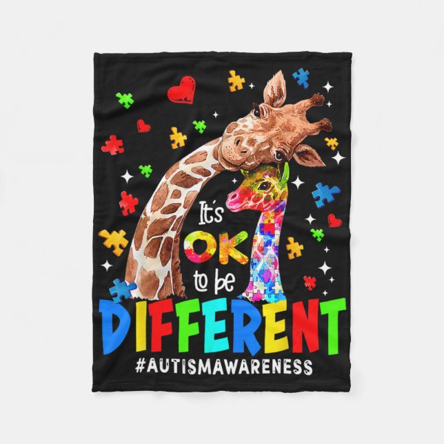 It's Ok To Be Different Giraffe Autism Awareness B Fleece Blanket (Front)