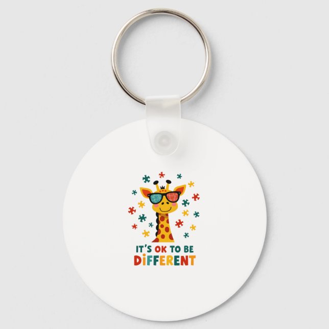 It's Ok To Be Different Giraffe Autism Awareness B Keychain (Front)