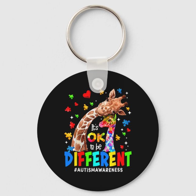 It's Ok To Be Different Giraffe Autism Awareness B Keychain (Front)
