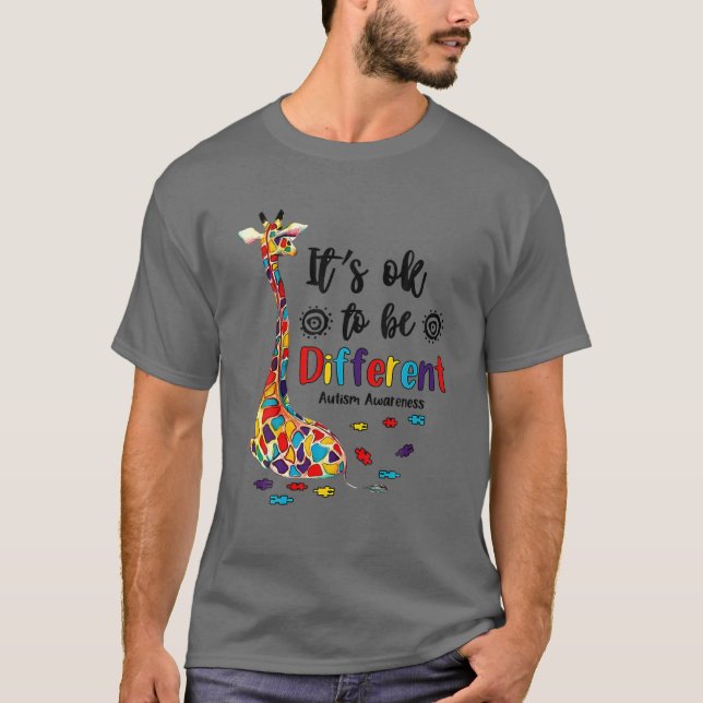 It's Ok To Be Different Giraffe Autism Awareness T-Shirt (Front)