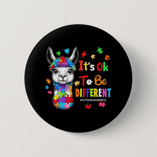 It's Ok To Be Different Llama Autism Awareness Boy 2 Inch Round Button (Front)
