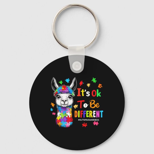 It's Ok To Be Different Llama Autism Awareness Boy Keychain (Front)