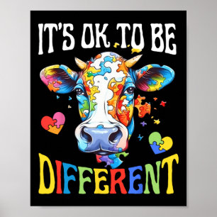 It's Ok To Be Different Puzzle Cow Autism Awarenes Poster