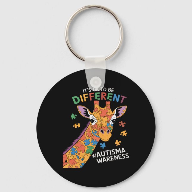 Its Ok To Be Little Different Giraffe Autism Aware Keychain (Front)