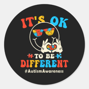 Its Ok To Different Autism Groovy Smile Face Puzzl Classic Round Sticker