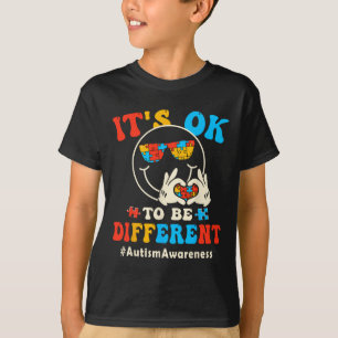 Its Ok To Different Autism Groovy Smile Face Puzzl T-Shirt