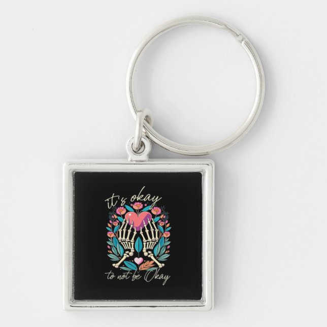 Its Ok To Not Ok Skeleton Hands With Heart Minimal Keychain (Front)