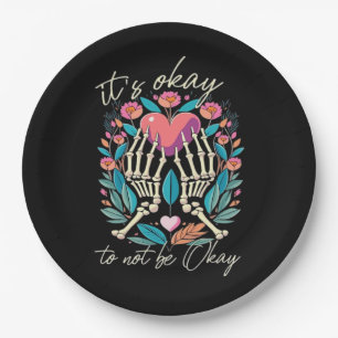 Its Ok To Not Ok Skeleton Hands With Heart Minimal Paper Plate