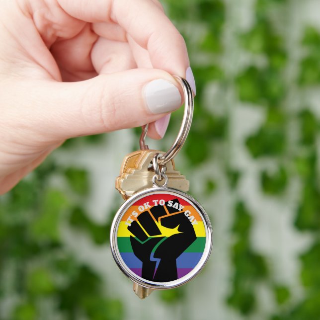 It's Ok To Say Gay Trans Gay rights and Equality B Keychain (Hand)