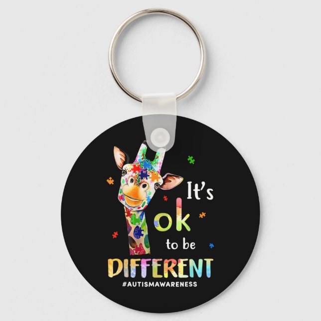 Its Okay To Be Different Giraffe Puzzle Autism Awa Keychain (Front)