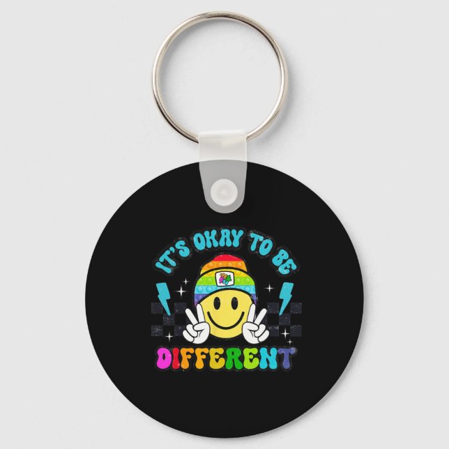 Its Okay To Be Different Smile Face Puzzle Autism  Keychain (Front)