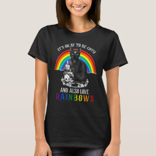 It's Okay To Be Goth And Also Love Rainbows Cat Lg T-Shirt