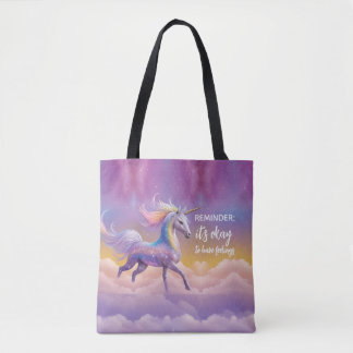 It's okay to have feelings Sparkly Glitter Unicorn Tote Bag