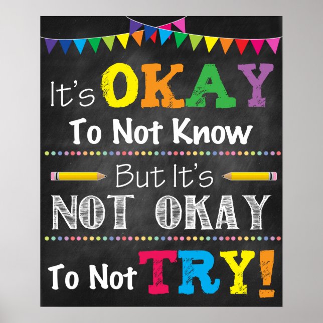 IT'S OKAY TO NOT KNOW BUT IT'S NOT OKAY TO NOT TRY POSTER (Front)