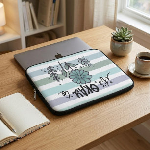 It's Okay To Say No Floral Pastel Striped Laptop Sleeve
