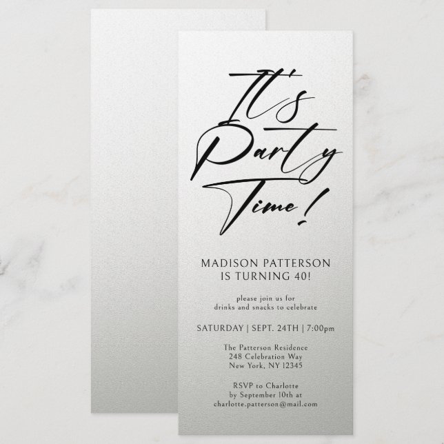 It's Party Time 40th Birthday Party Simple Elegant Invitation (Front/Back)