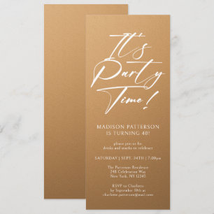 It's Party Time 40th Birthday Party Simple Elegant Invitation