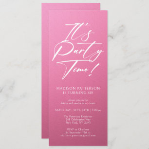 It's Party Time 40th Birthday Party Simple Elegant Invitation