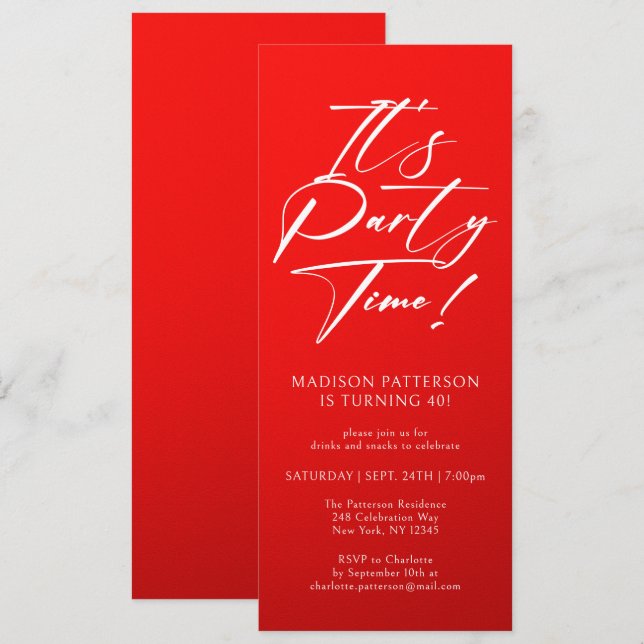 It's Party Time 40th Birthday Party Simple Elegant Invitation (Front/Back)