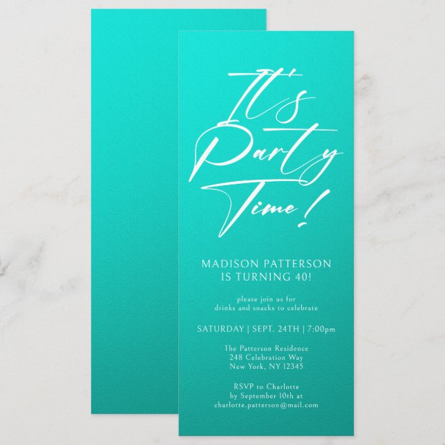 It's Party Time 40th Birthday Party Simple Elegant Invitation (Front/Back)