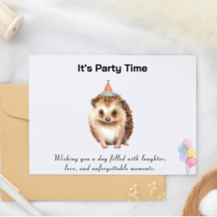 It's Party Time Birthday Card with Hedgehog 