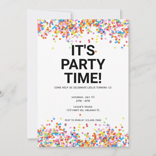 It's Party Time Birthday Invitation (Front)