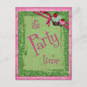 It's Party Time Fancy Green Cupcake Invitations