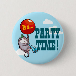 It's PARTY TIME! Floating Opossum Balloon Possum 2 Inch Round Button