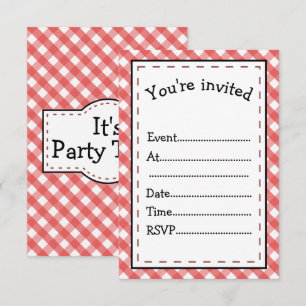 It's Party Time Red Gingham Invitation