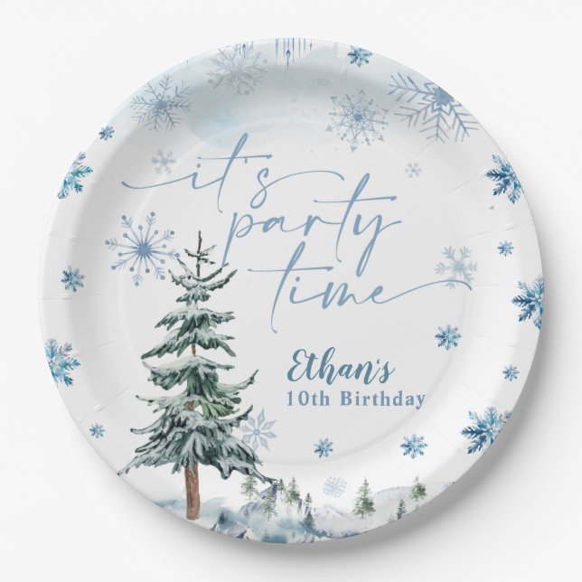 It's party time winter birthday  paper plate (Front)