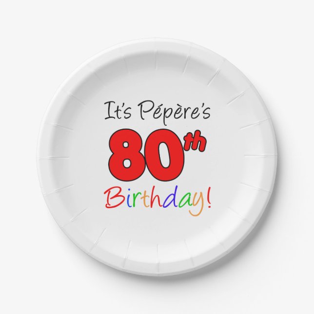 It's Pepere's 80th Birthday French Grandpa Paper Plate (Front)
