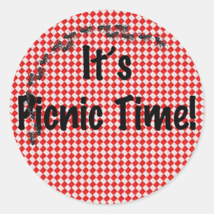 It's Picnic Time! Red Chequered Table Cloth w/Ants Classic Round Sticker