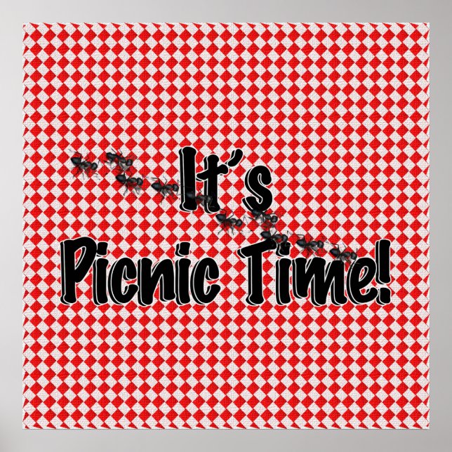 It's Picnic Time! Red Chequered Table Cloth w/Ants Poster (Front)