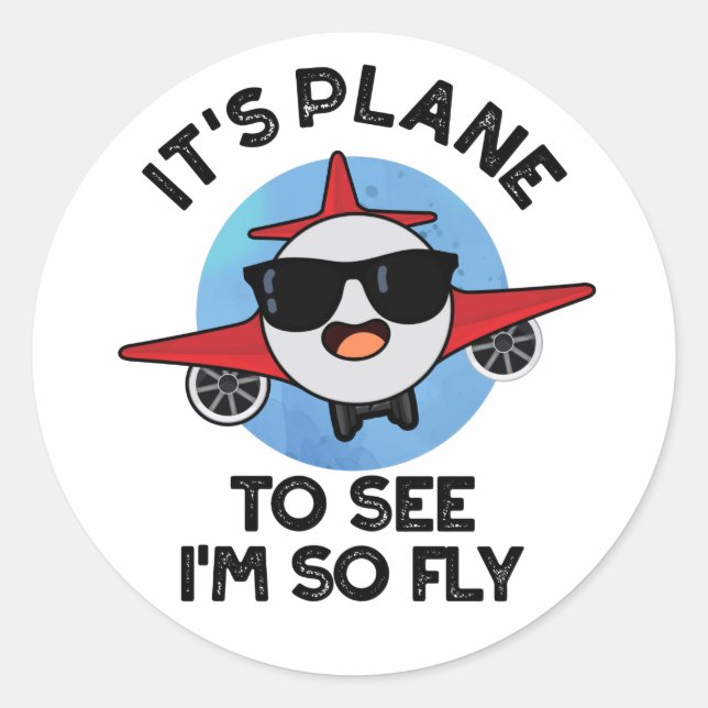 It's Plane To See I'm So Fly Funny Aeroplane Pun  Classic Round Sticker (Front)
