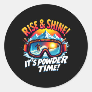 It's Powder Time Ski Goggles Skiing Mountain Rise  Classic Round Sticker