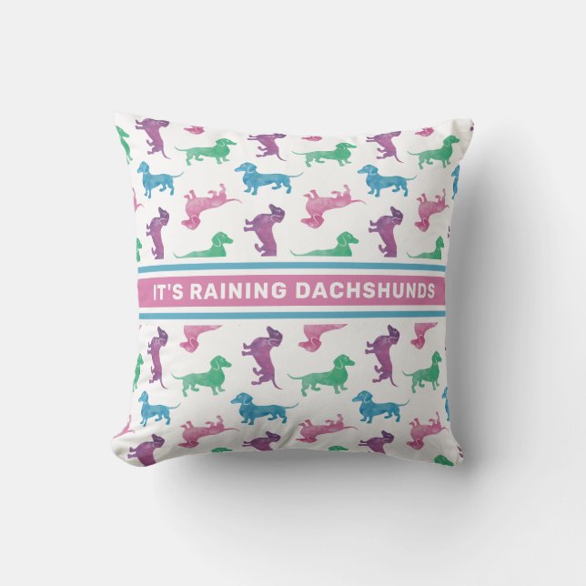 It's Raining Dachshunds Cute Pastel Doxies Throw Pillow (Front)