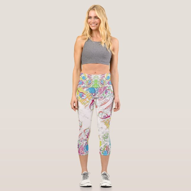 It's raining paddles and pickleballs jeweltone.  capri leggings (Front)