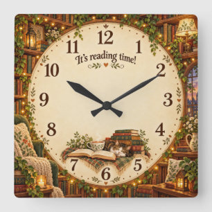 It's Reading Time Cosy Library Square Wall Clock