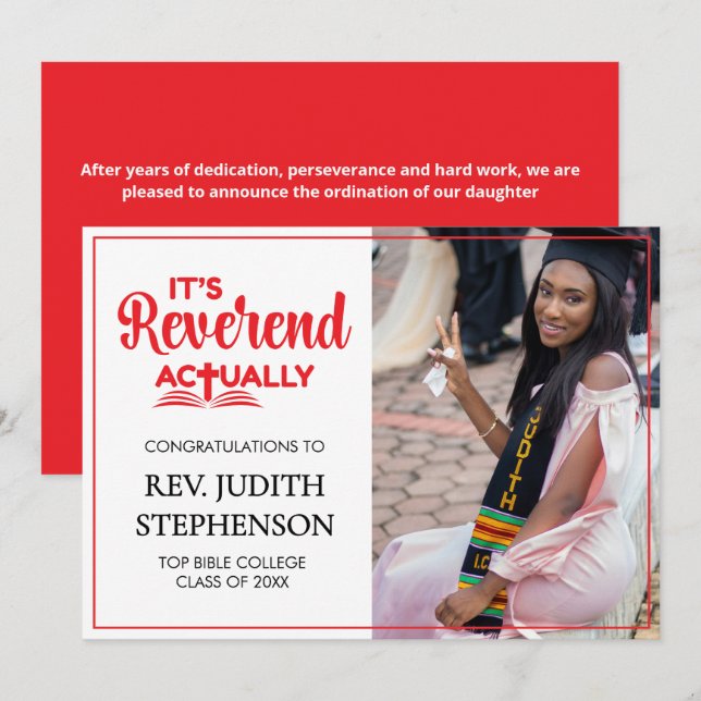 IT'S REVEREND ACTUALLY Ordination Graduation Announcement (Front/Back)