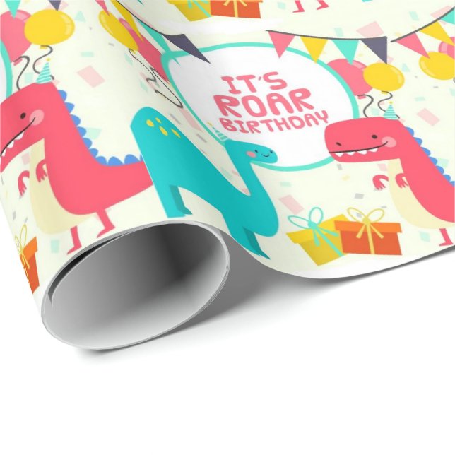 It's Roar Birthday Dinosaurs Wrapping Paper (Roll Corner)