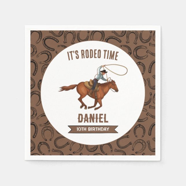 It's Rodeo Time Cowboy Birthday Napkin (Front)