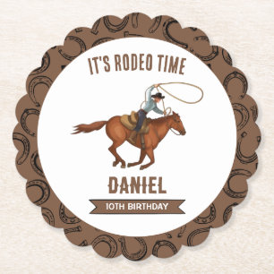 It's Rodeo Time Cowboy Birthday Paper Coaster