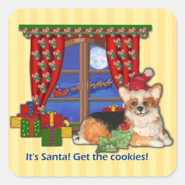 "It's Santa! Get the Cookies!" Corgi Sticker (Front)