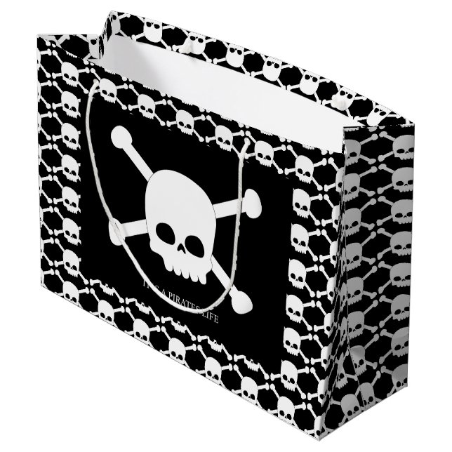 Its skulls a pirates life, pirate party large gift bag (Back Angled)