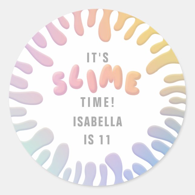 Its slime time rainbow birthday party stickers (Front)