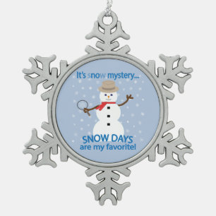It's sNOw Mystery Detective Snowman Snowflake Pewter Christmas Ornament