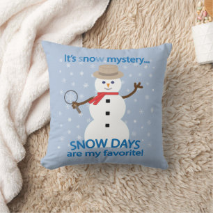 It's sNOw Mystery Detective Snowman Throw Pillow