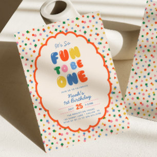 It's So Fun To Be   Bold Confetti 1st Birthday Invitation