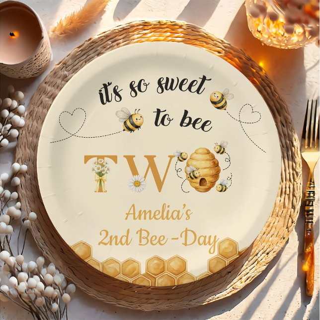 It's So Sweet To Bee 2nd Birthday Paper Plate (Creator Uploaded)